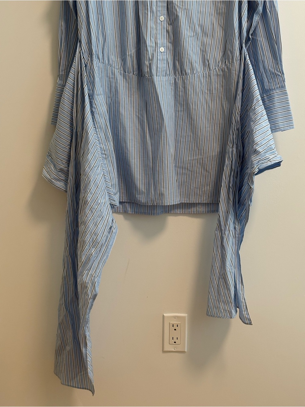 Classic Blue Stripe Long Sleeve Shirt Dress with Tie Detail - Picture 7 of 11